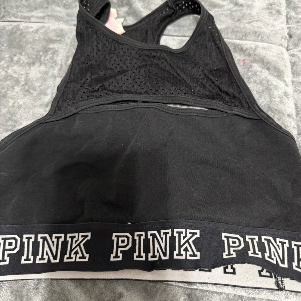 Victoria's Secret PINK Black Racerback Sports Bra with Logo Band